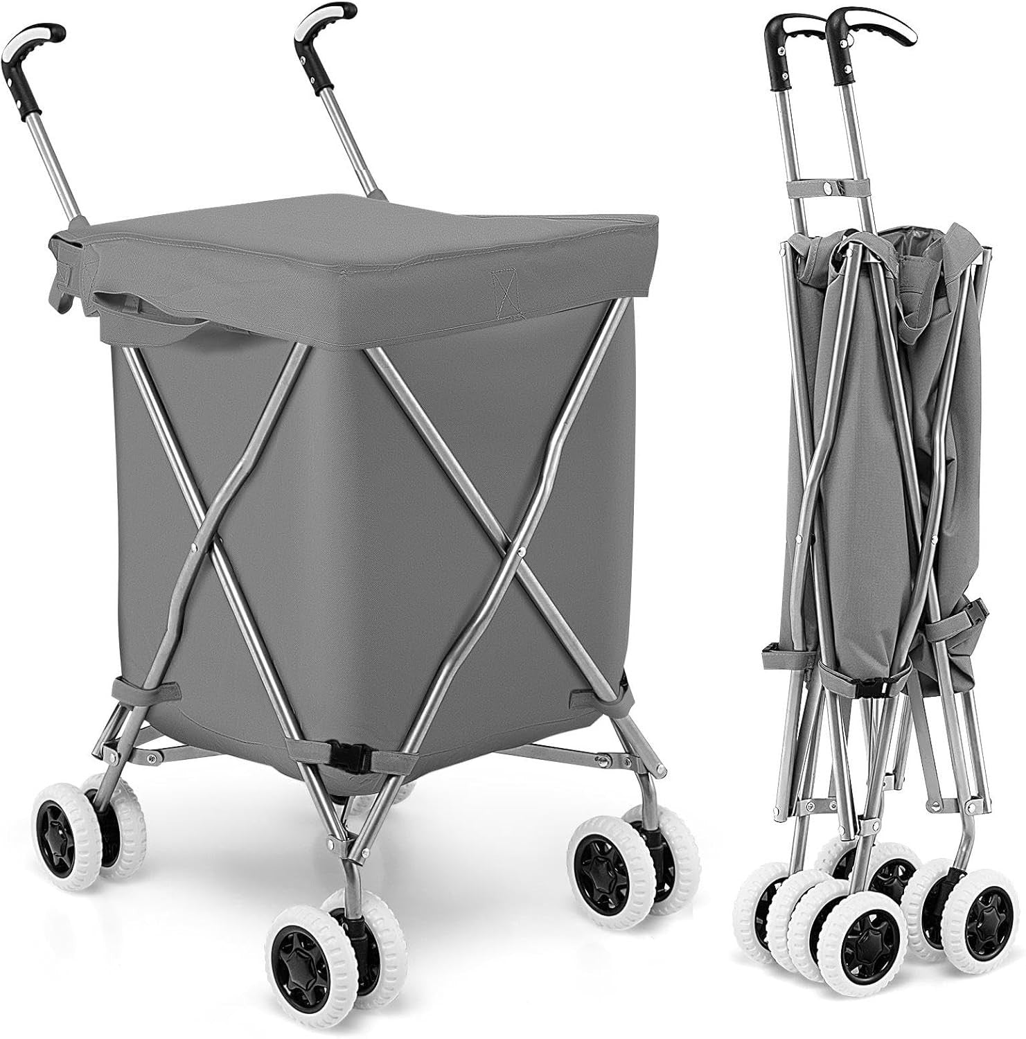 Extra Large 90L 8-Wheel Folding Shopping Trolley Cart Grey