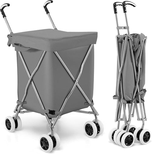 Extra Large 90L 8-Wheel Folding Shopping Trolley Cart Grey