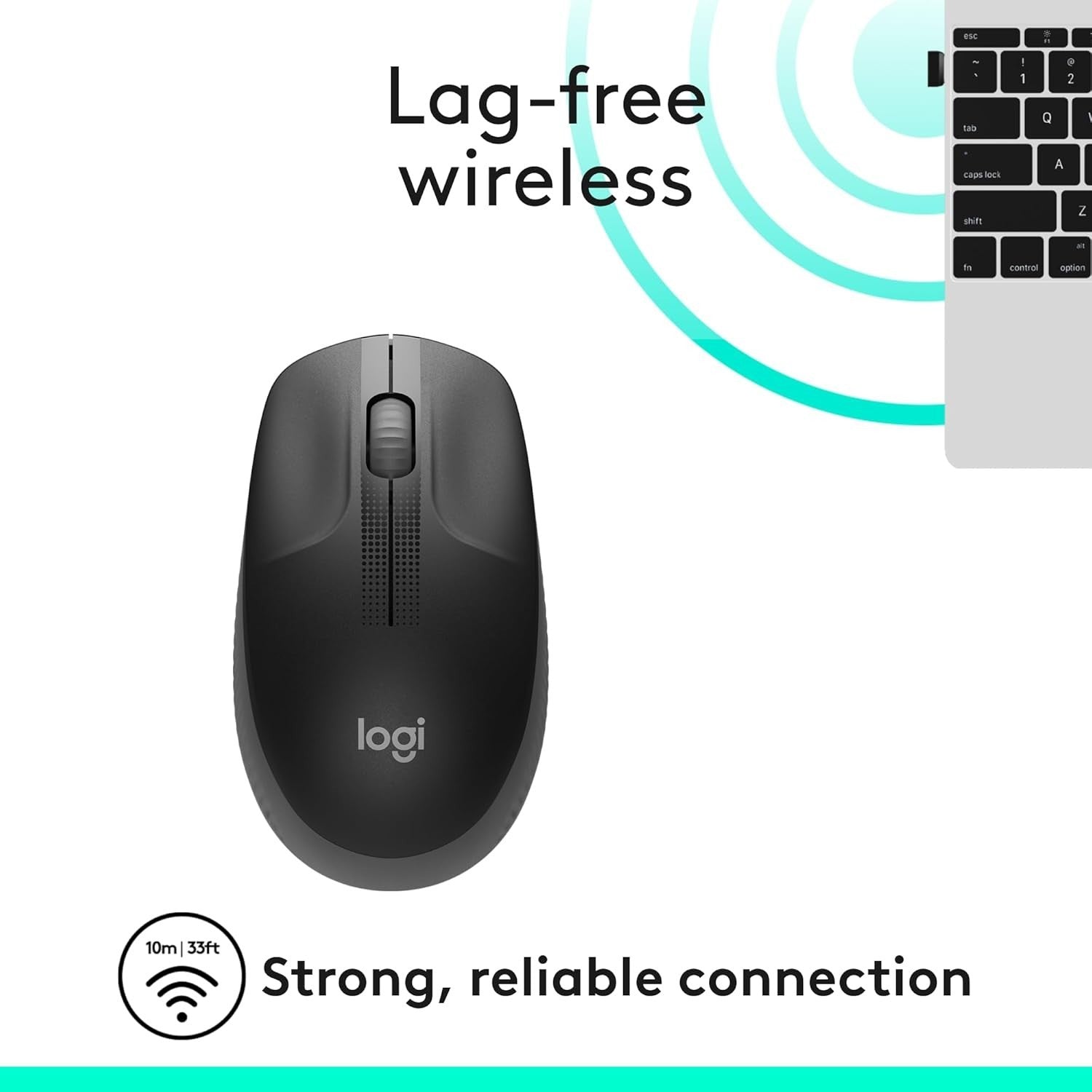 Full Size Wireless Mouse USB 18 Month Battery Ergonomic Black