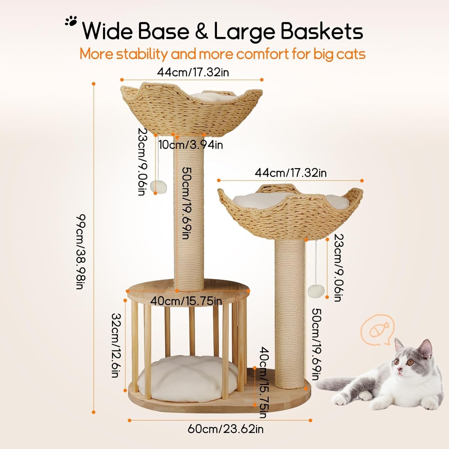 Wooden Cat Tree Tower 3 Tier Plush Condo Sisal Scratch Post Indoor Climber