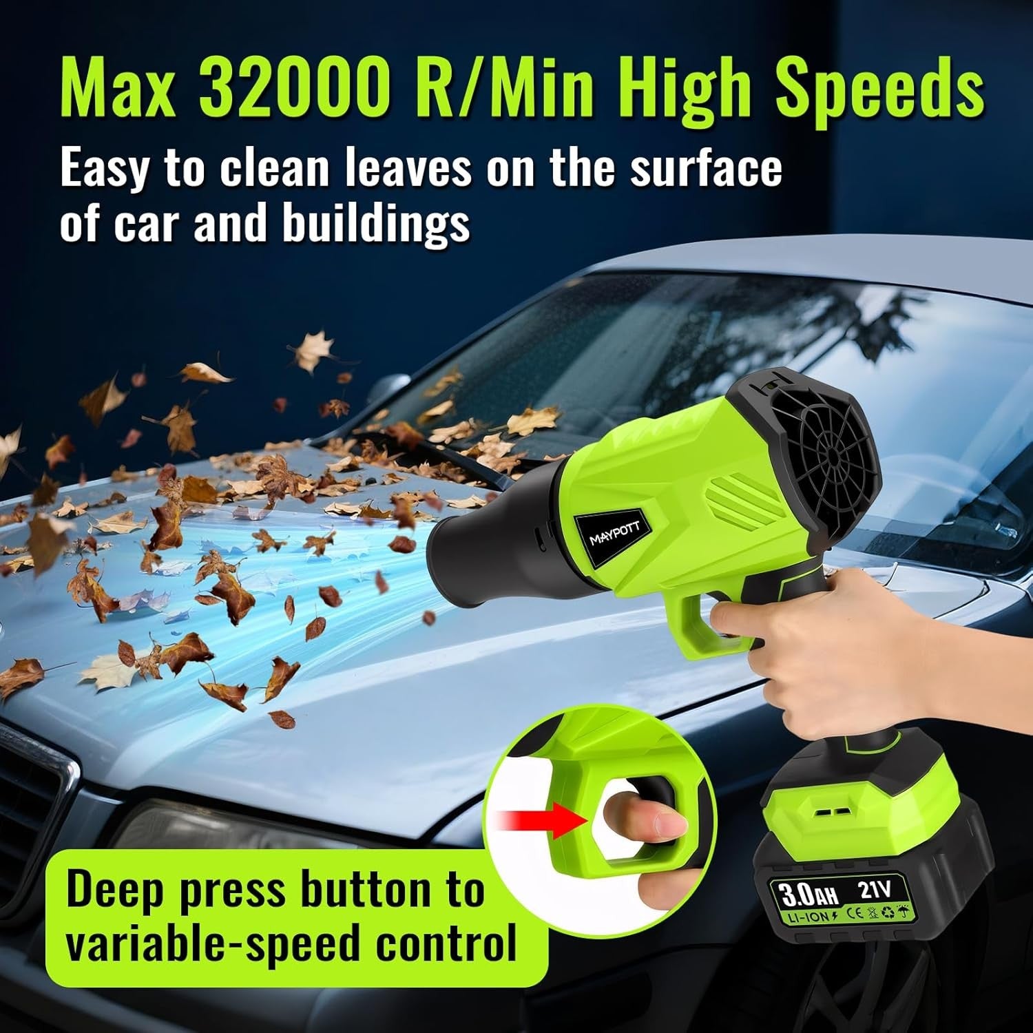 Cordless Leaf Blower Vacuum 21V Handheld Garden Cleaner 2 Batteries