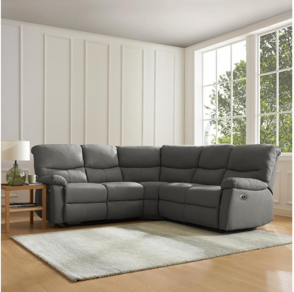 Recliner Corner Sofa 5 Seater Dark Grey Faux Leather | Electric Seats & Armrests
