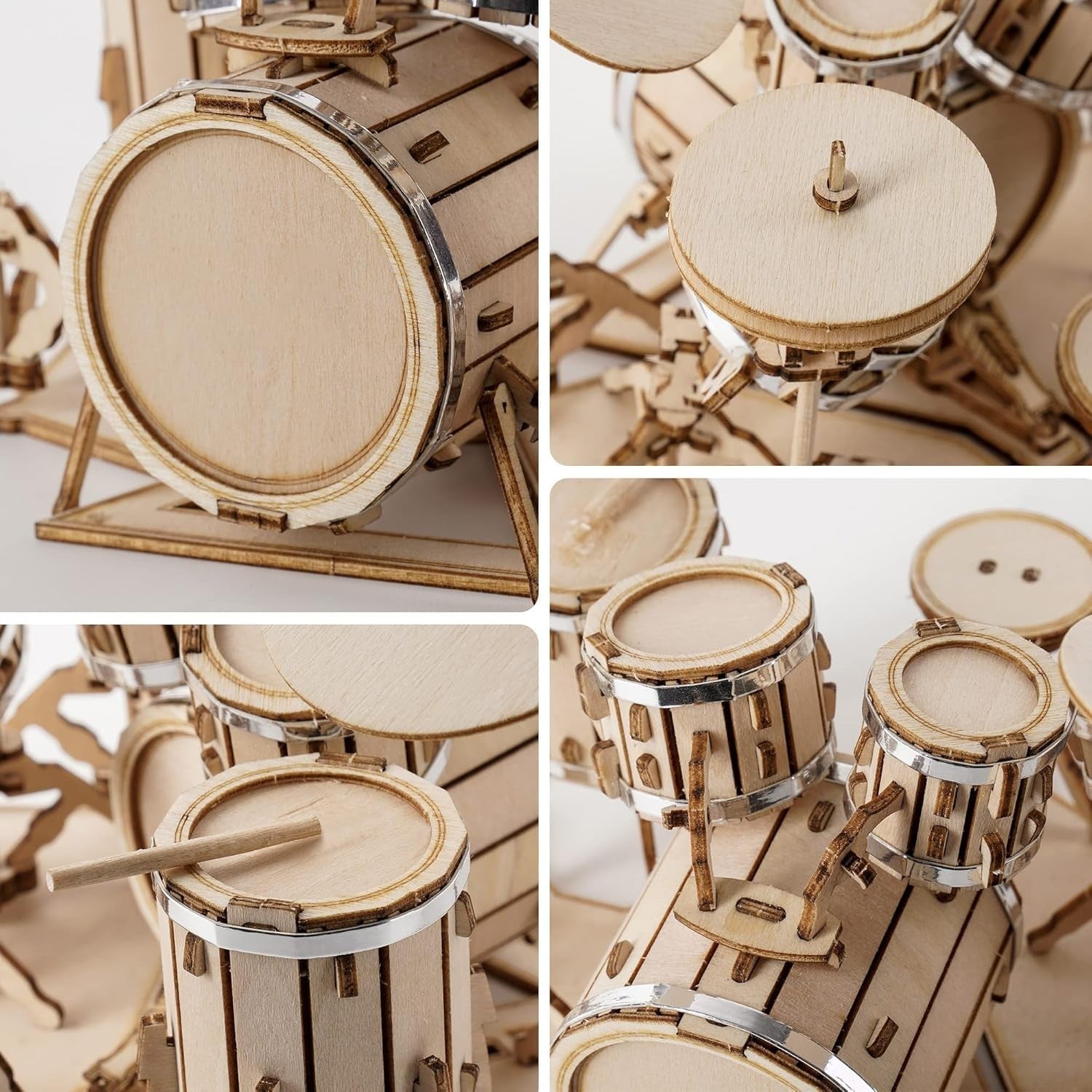 3D Wooden Drum Kit Puzzle – Mini Musical DIY Model for Adults & Kids Gift