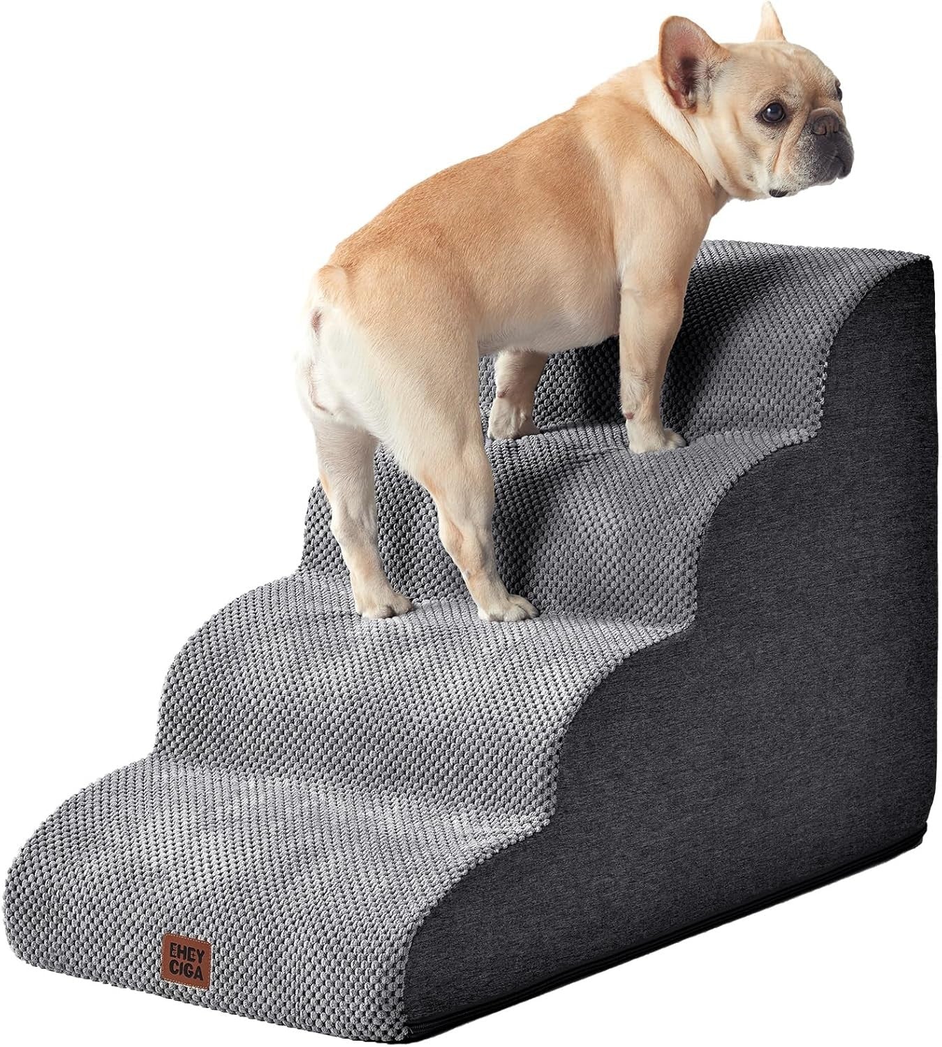4 Step Dog Stairs for High Bed Non Slip Foam Pet Steps Washable Grey