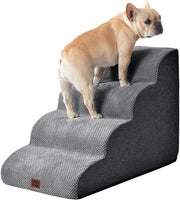 4 Step Dog Stairs for High Bed Non Slip Foam Pet Steps Washable Grey