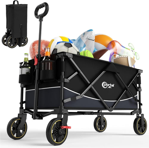 Black 200L Folding Festival Trolley Heavy Duty Camping Beach Wagon w/ Brakes