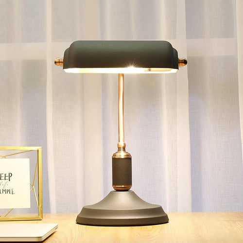 Vintage Black Bankers Desk Lamp Adjustable Light Matte Shade Solid Metal Base