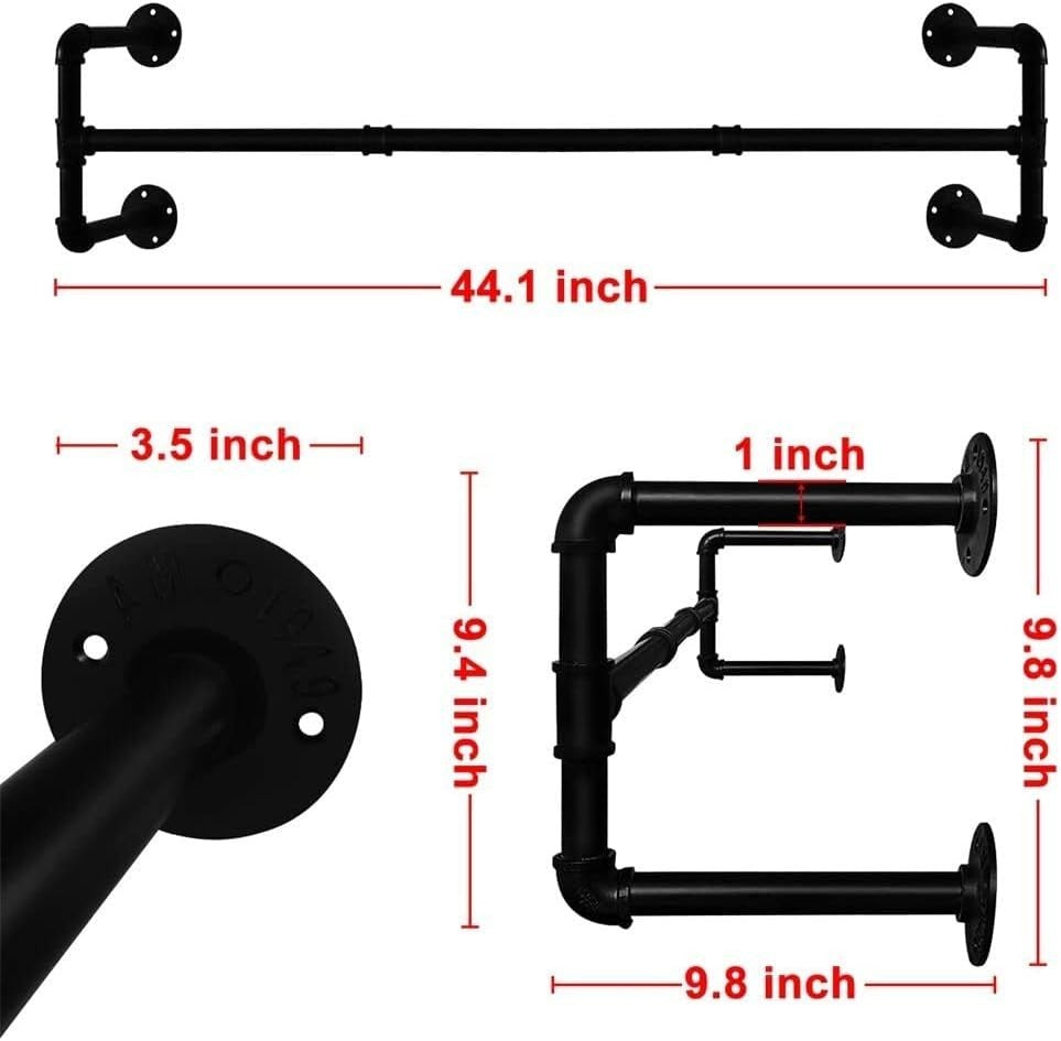 112cm Industrial Pipe Clothes Rail Heavy Duty 4-Base Rack