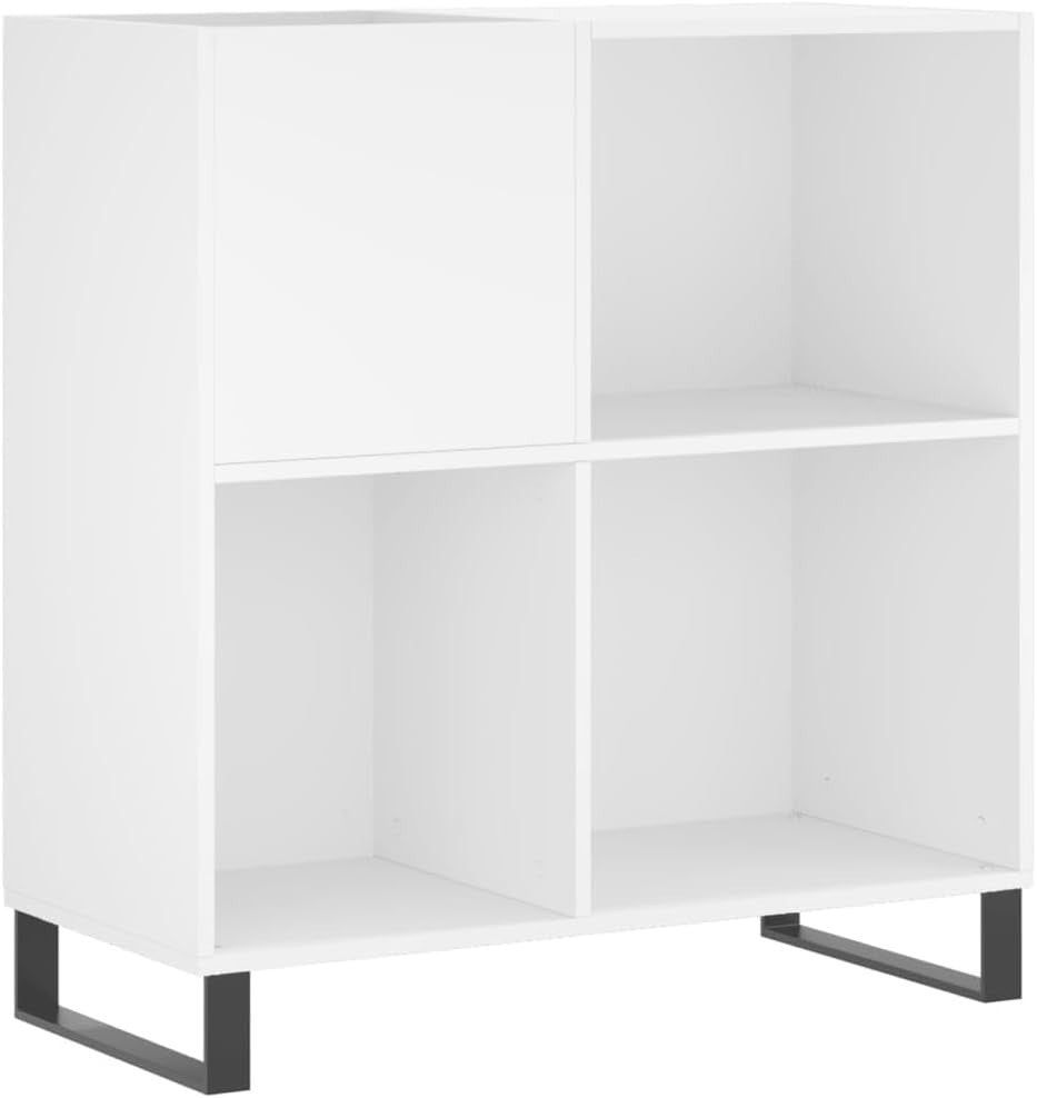 White Vinyl Record Cabinet with Storage – Modern LP Unit with Metal Legs