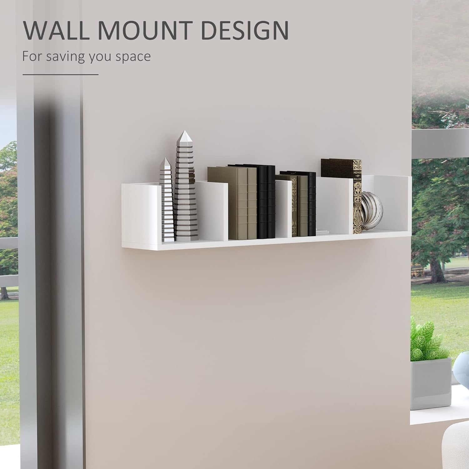Wall Mount CD DVD Blu Ray Storage Shelf 4 Cube Media Rack White 95cm