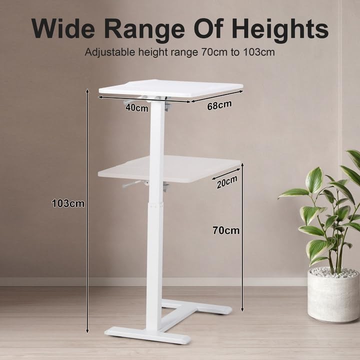 Overbed Laptop Table Height Adjustable Rolling Desk C Shape Tilt Top White