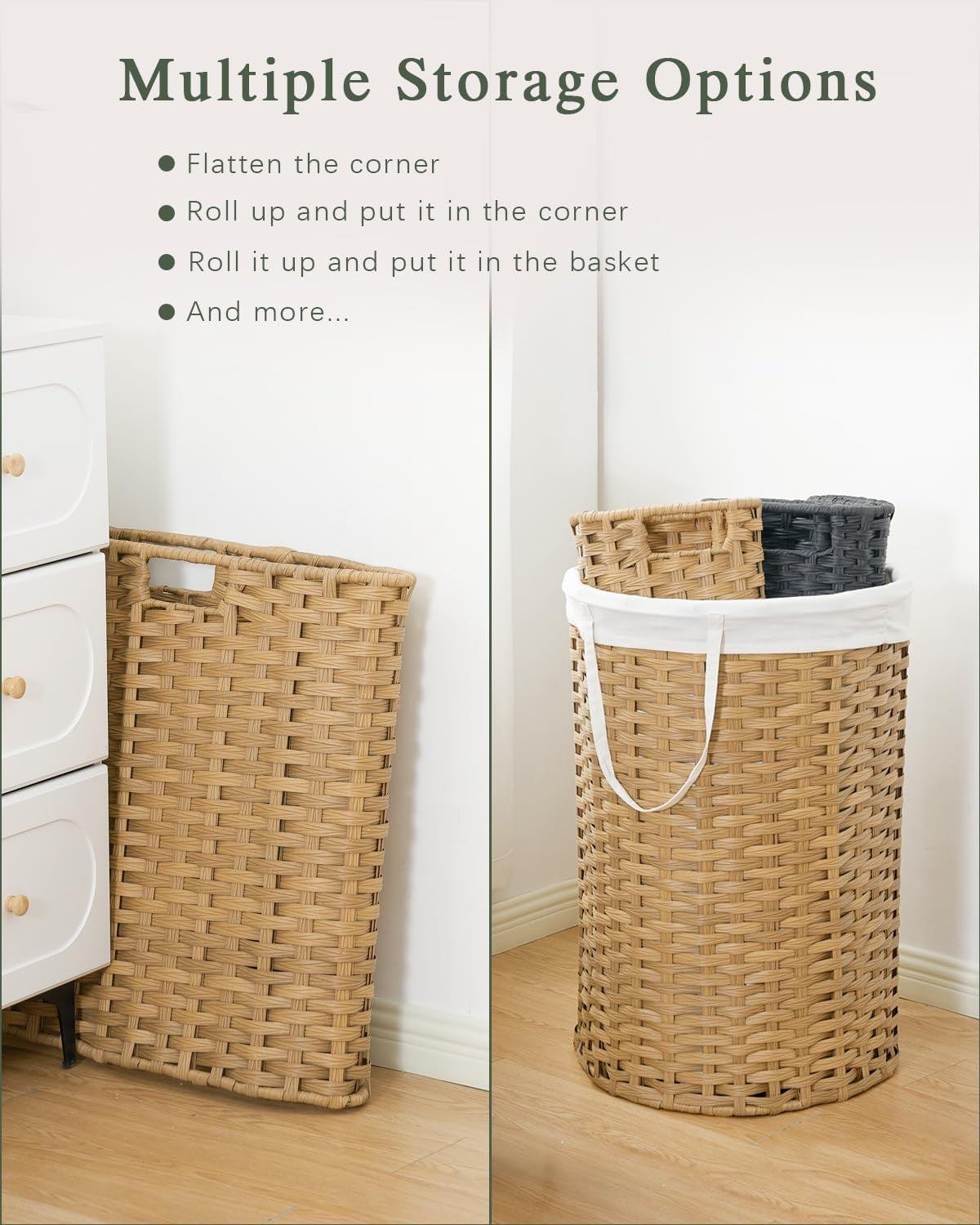 72L Round Wicker Laundry Basket with Lid Large Rattan Hamper Natural Storage