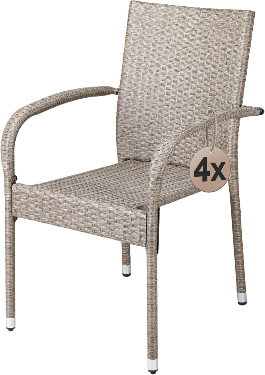 4pc Stackable Rattan Garden Chairs Cream Patio Balcony Outdoor Armchair Set