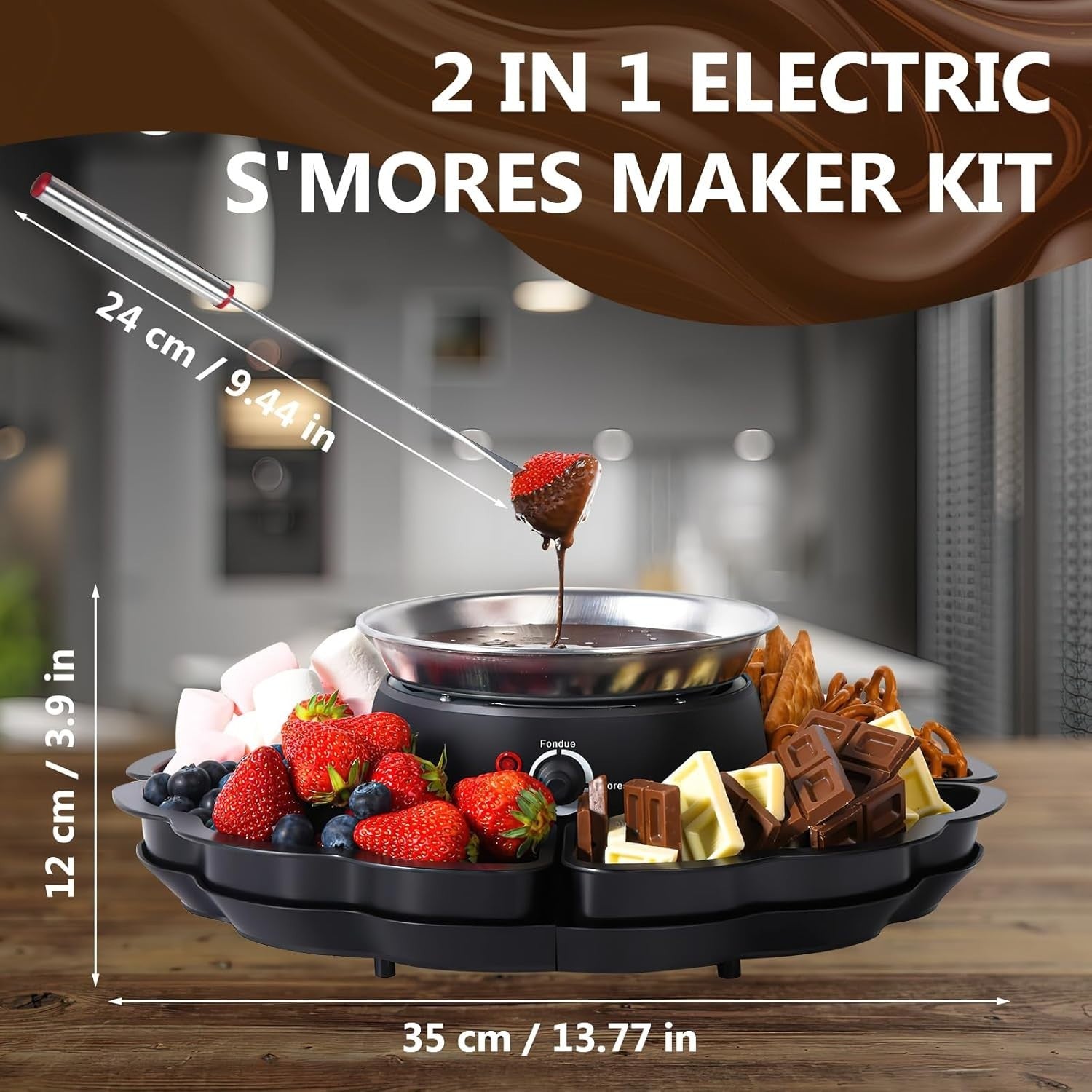2 in 1 Smores Maker Fondue Set Electric Marshmallow Roaster Kit