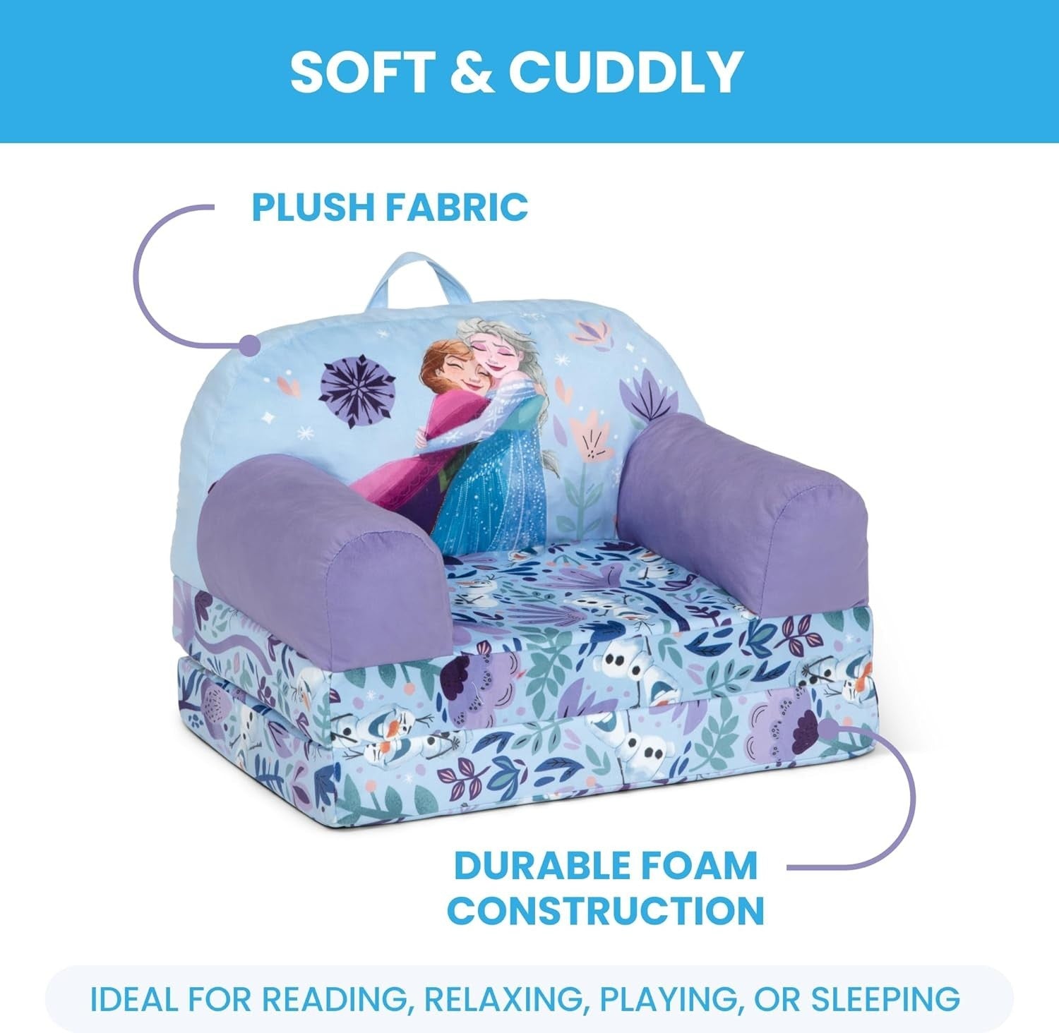 Kids Flip-Out Lounge Chair 2-in-1 Sleeper with Foam Comfort, Disney Frozen