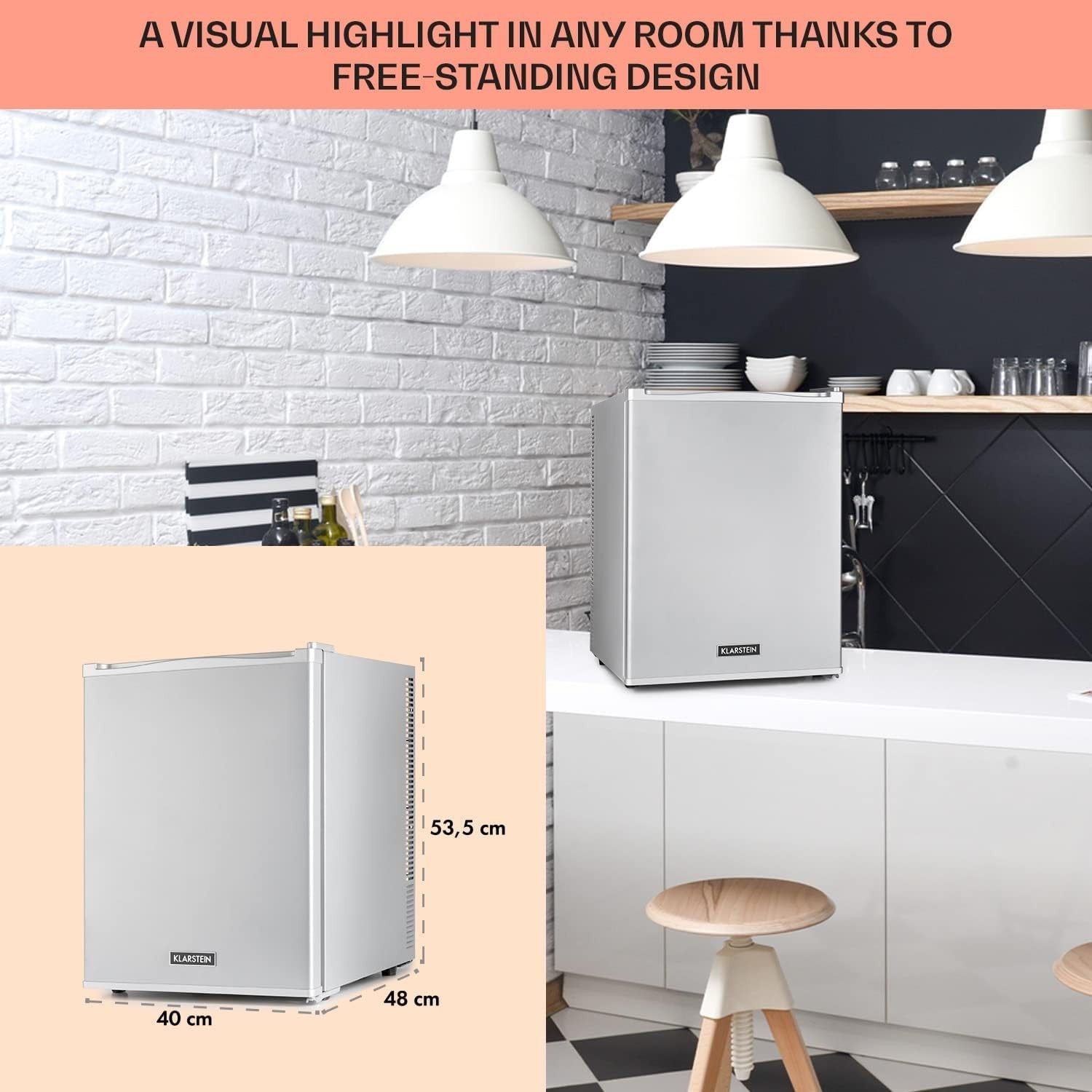 40L Mini Fridge Silver Portable Cooler and Drinks Fridge Adjustable Shelves