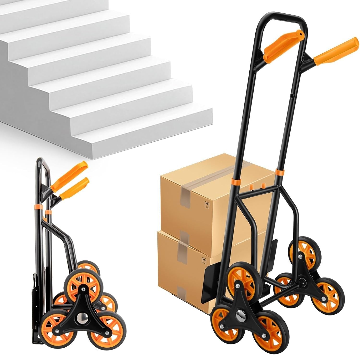 Stair Climbing Hand Truck 440lb Folding 6 Wheel Dolly w Elastic Ropes