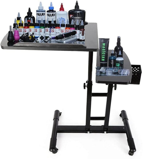Adjustable Tattoo Workstation Portable Table with Dual Trays & Arm Rest