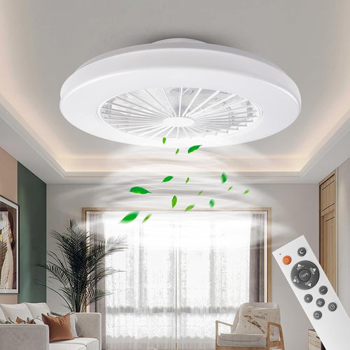 48cm LED Ceiling Fan Light, 24 Speeds, Dimmable 3000K-5500K, Remote, White