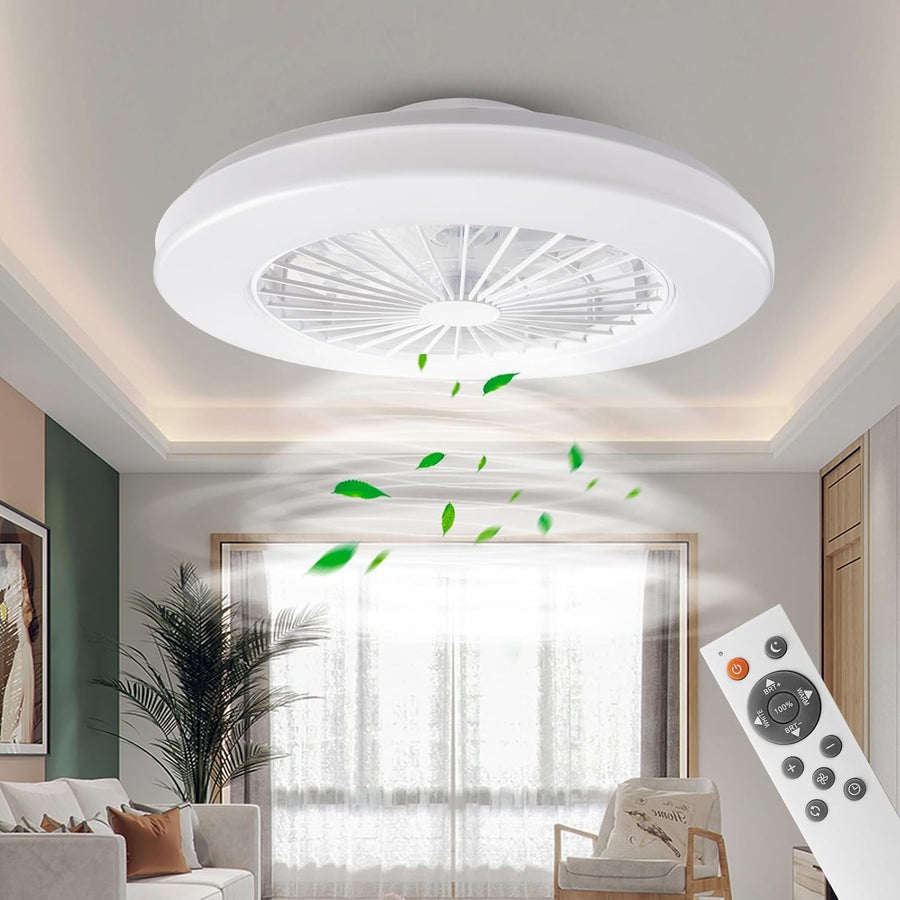 48cm LED Ceiling Fan Light, 24 Speeds, Dimmable 3000K-5500K, Remote, White