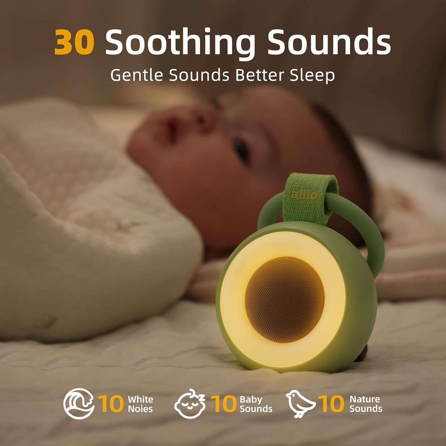 Portable White Noise Machine for Baby & Adults | 30 Soothing Sounds & Night Ligh