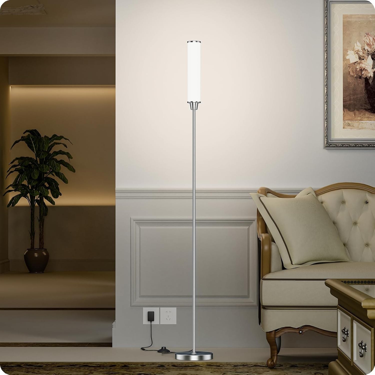 Dimmable LED Floor Lamp Remote Control Nickel Standing Corner Light