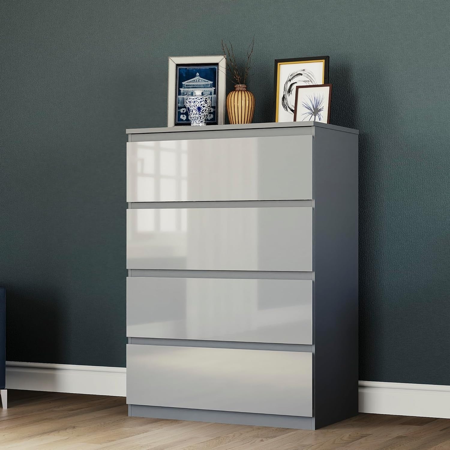 High Gloss 4 Drawer Chest for Bedroom & Hallway | Storage Cabinet Organizer