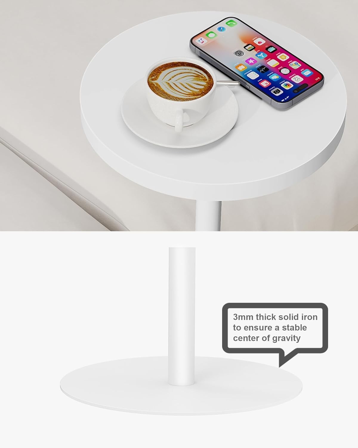 Tall Round Side Table Set of 2 – 25x25x70cm Small End Table White