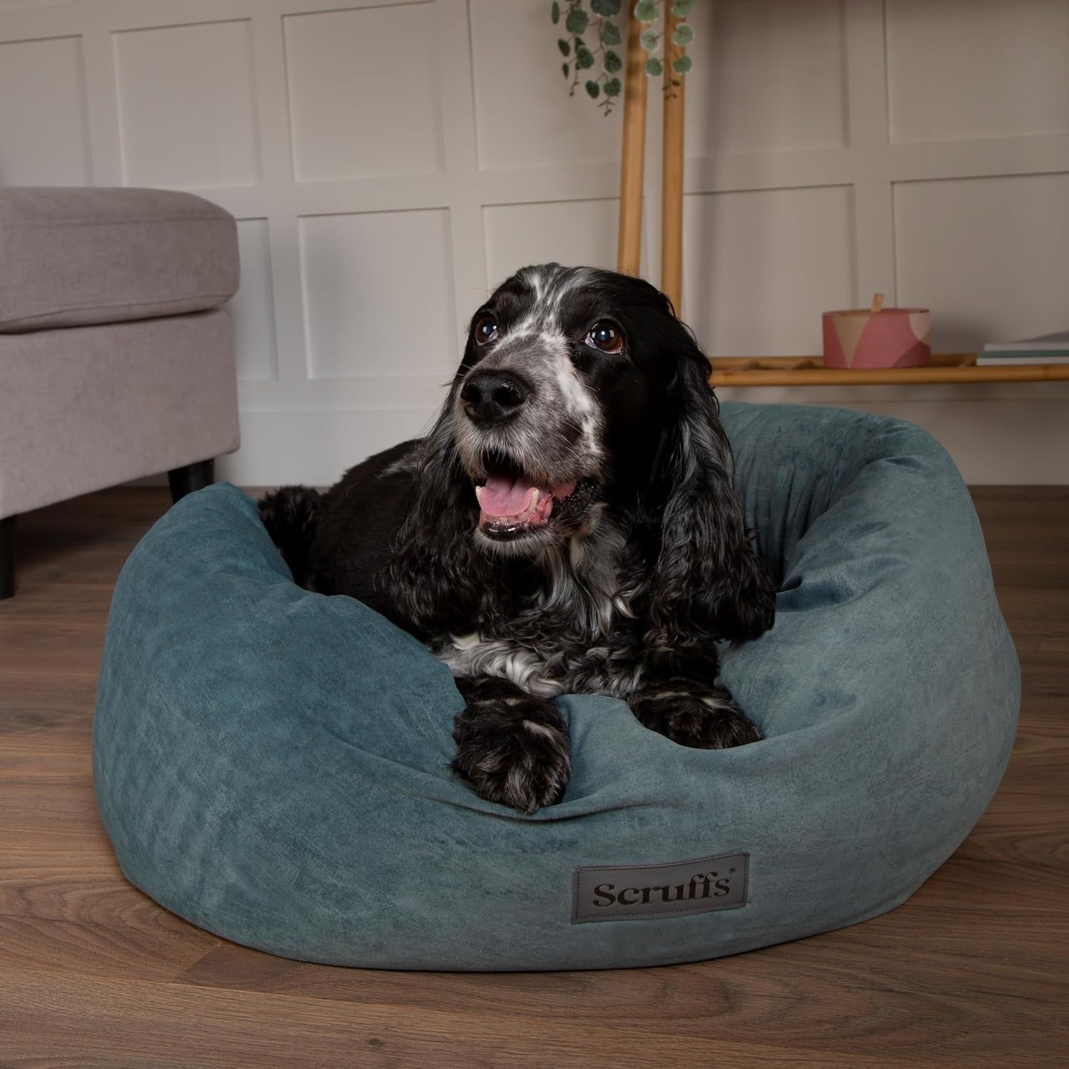 XXL Ring Dog Bed 85cm Washable Velvet Lake Teal