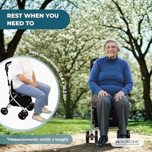 Shopping Trolley with Seat Walker Foldable Rollator with Backrest & Brake