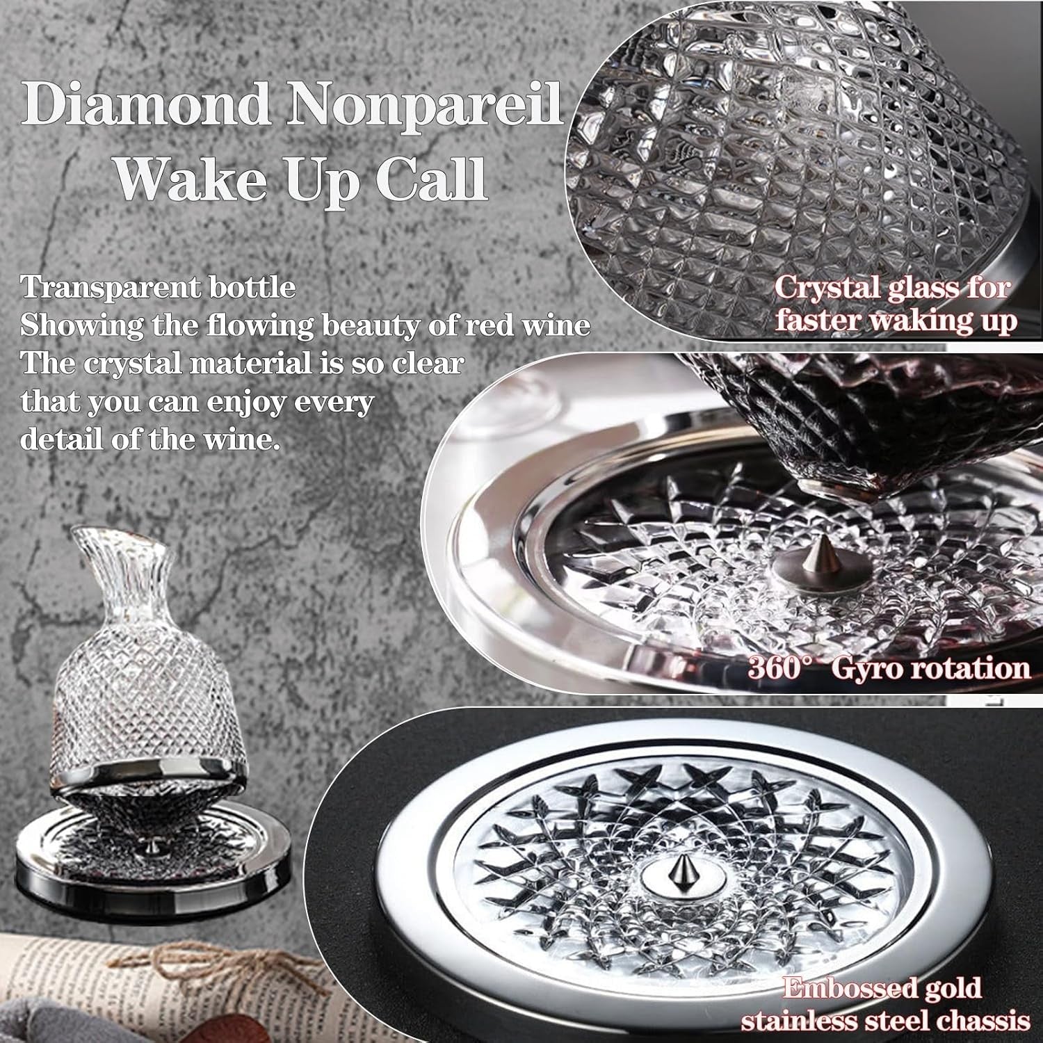 Luxury Crystal Wine Decanter Set 1500ml with 2 Glasses Rotating Aerator Gift