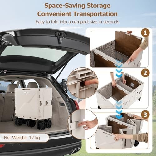 150L Folding Shopping Trolley Wagon Cart 5 Wheels Telescoping Handle White