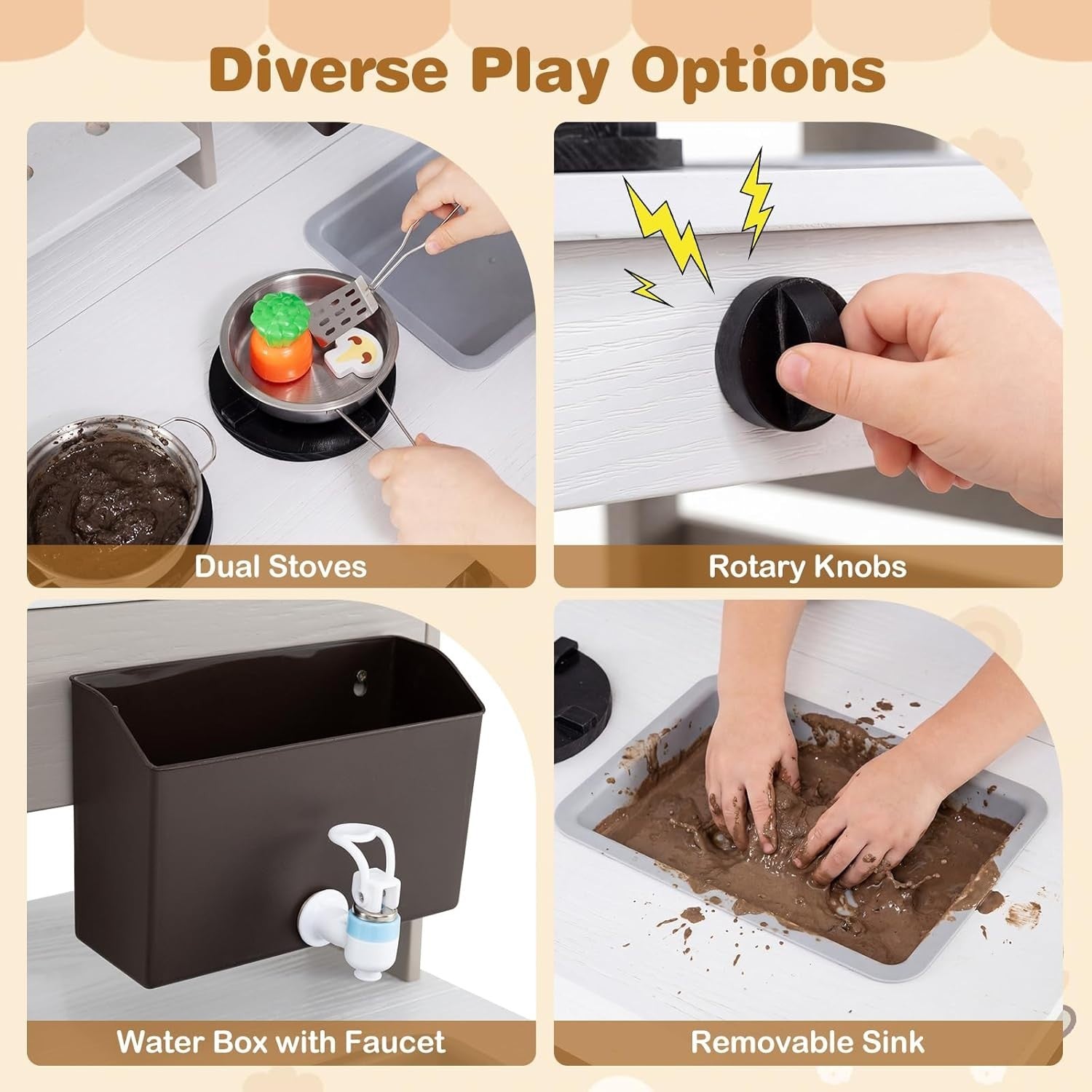 Outdoor Wooden Mud Kitchen Kids Play Cooker Grocery Stand Grey White