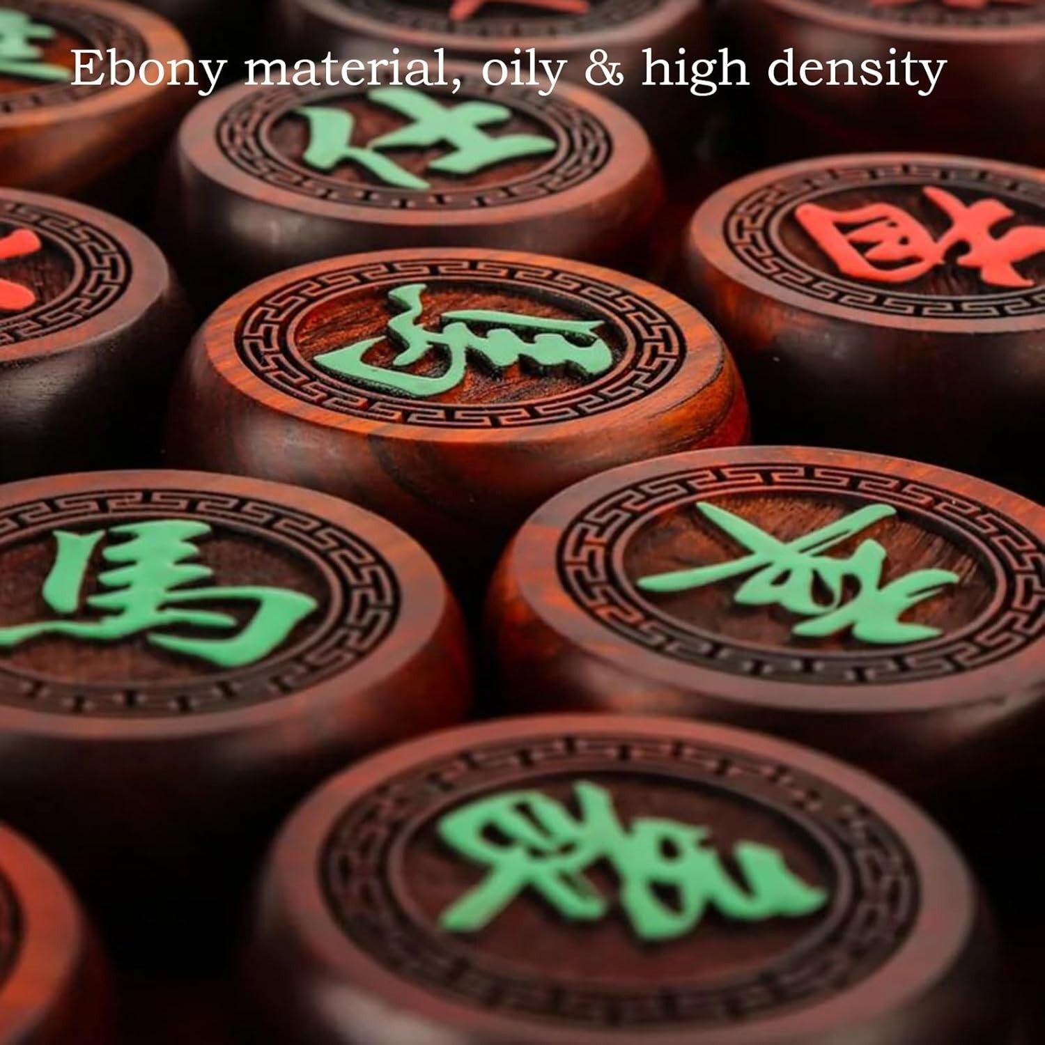 Ebony Xiangqi Chinese Chess Set Leather Board 4.8cm Travel