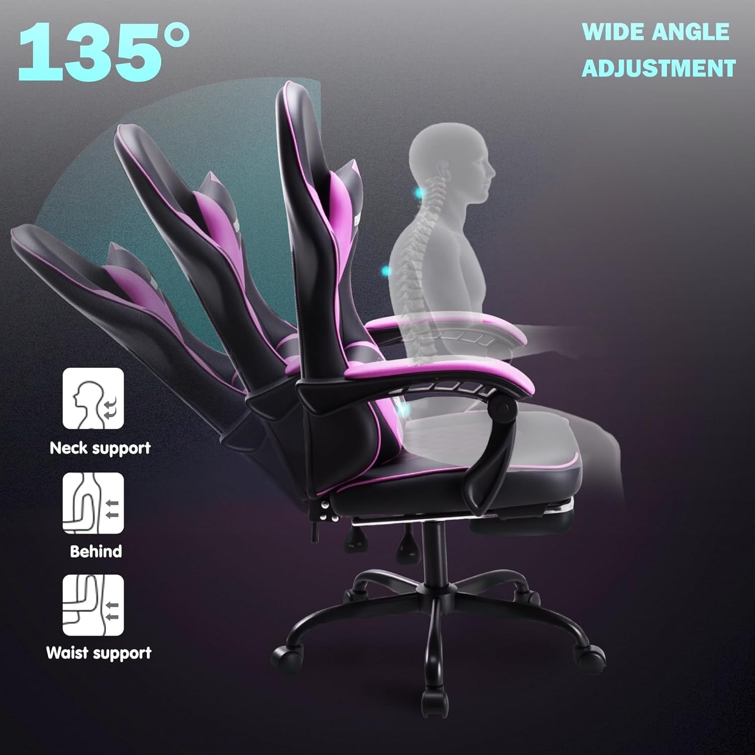 Ergonomic Gaming Chair Reclining PU Leather 150kg Purple