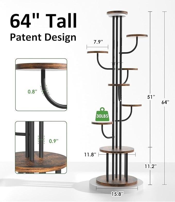9 Tier Metal Plant Stand with Grow Light Indoor Tall Rotating Flower Shelf Rack