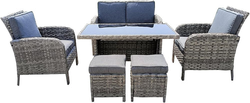 Rattan Garden Sofa Set 6PC Outdoor Dining Furniture w/ Glass Table