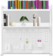 Clamp-On Desk Shelf 2-Tier Pegboard Adjustable Desktop Organizer White