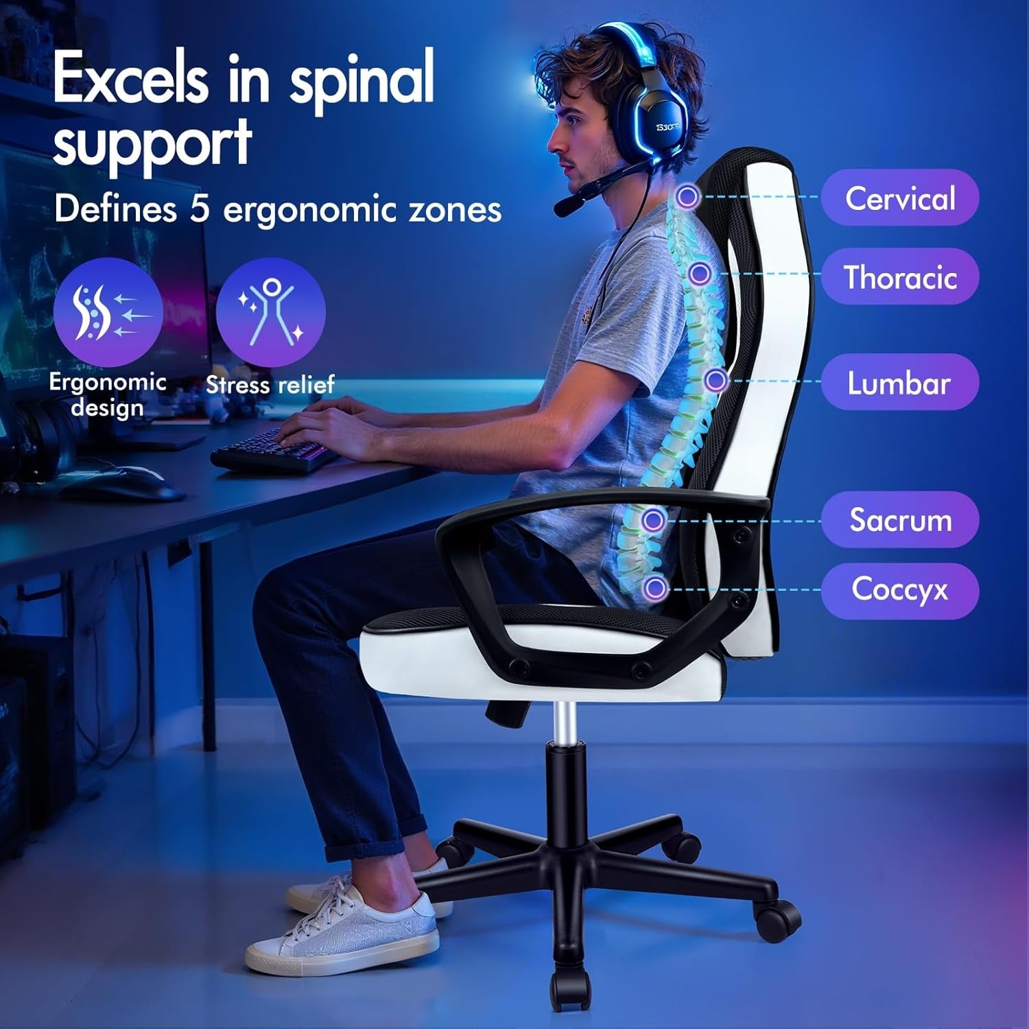 Ergonomic Gaming Chair Racing Style Swivel Desk Chair White
