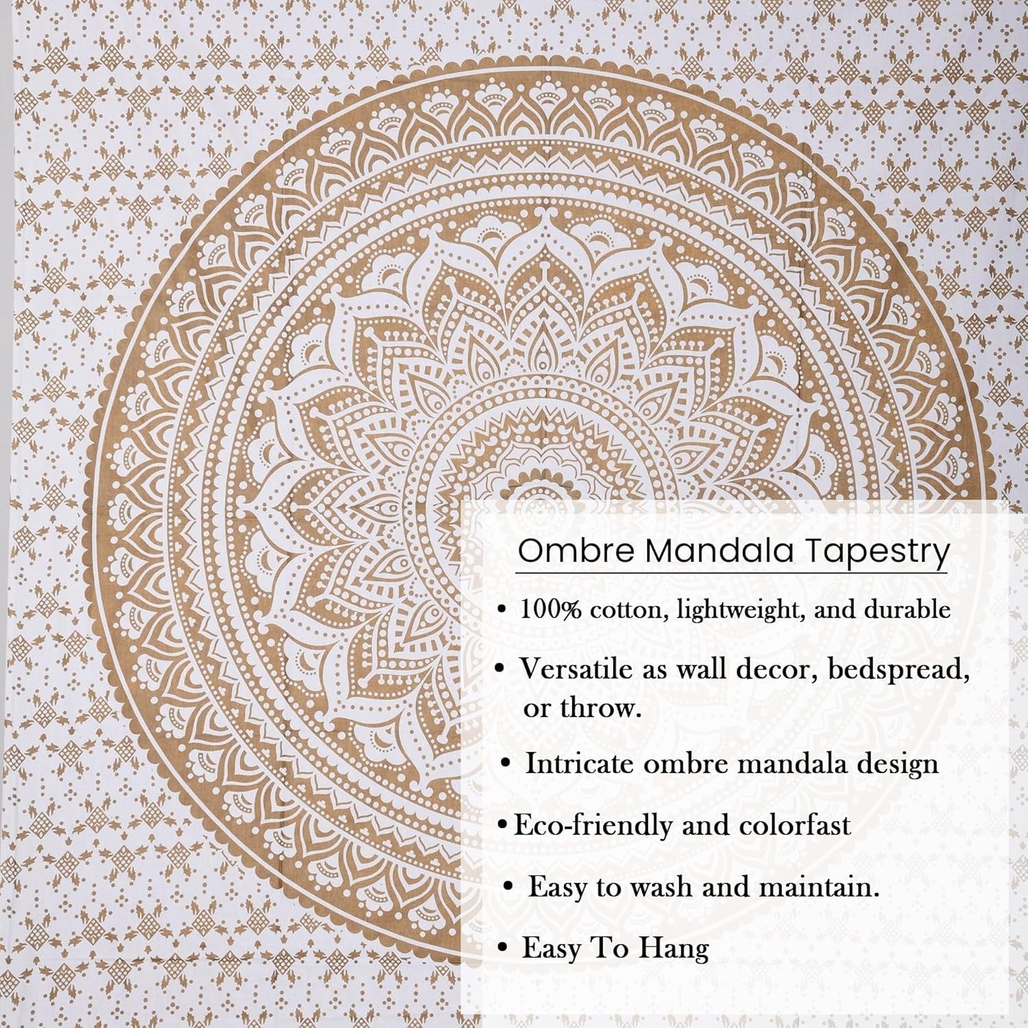Glittering Gold Mandala Tapestry Boho Wall Hanging Cotton 85x90in