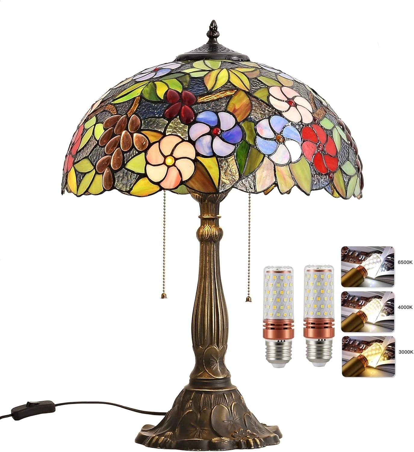 Vintage Tiffany Style Stained Glass Table Lamp, 16 Inch Elegant Desk Light