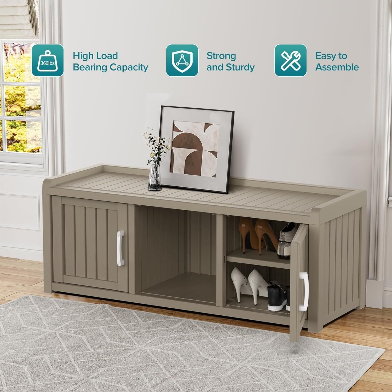 Large 3-Door Waterproof Shoe Cabinet Bench Indoor Outdoor 119x44x45.5cm