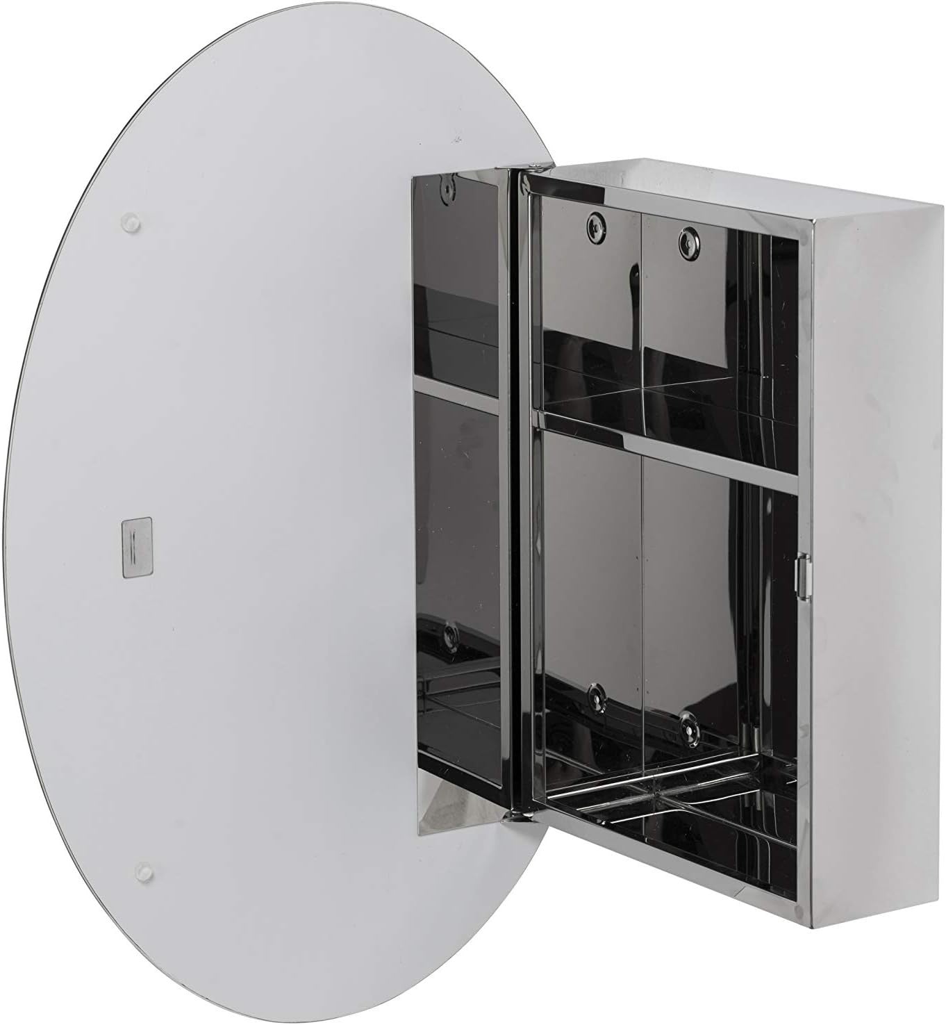 Oval Bathroom Mirror Cabinet Stainless Steel Storage Wall Mount 42.5x30x10cm