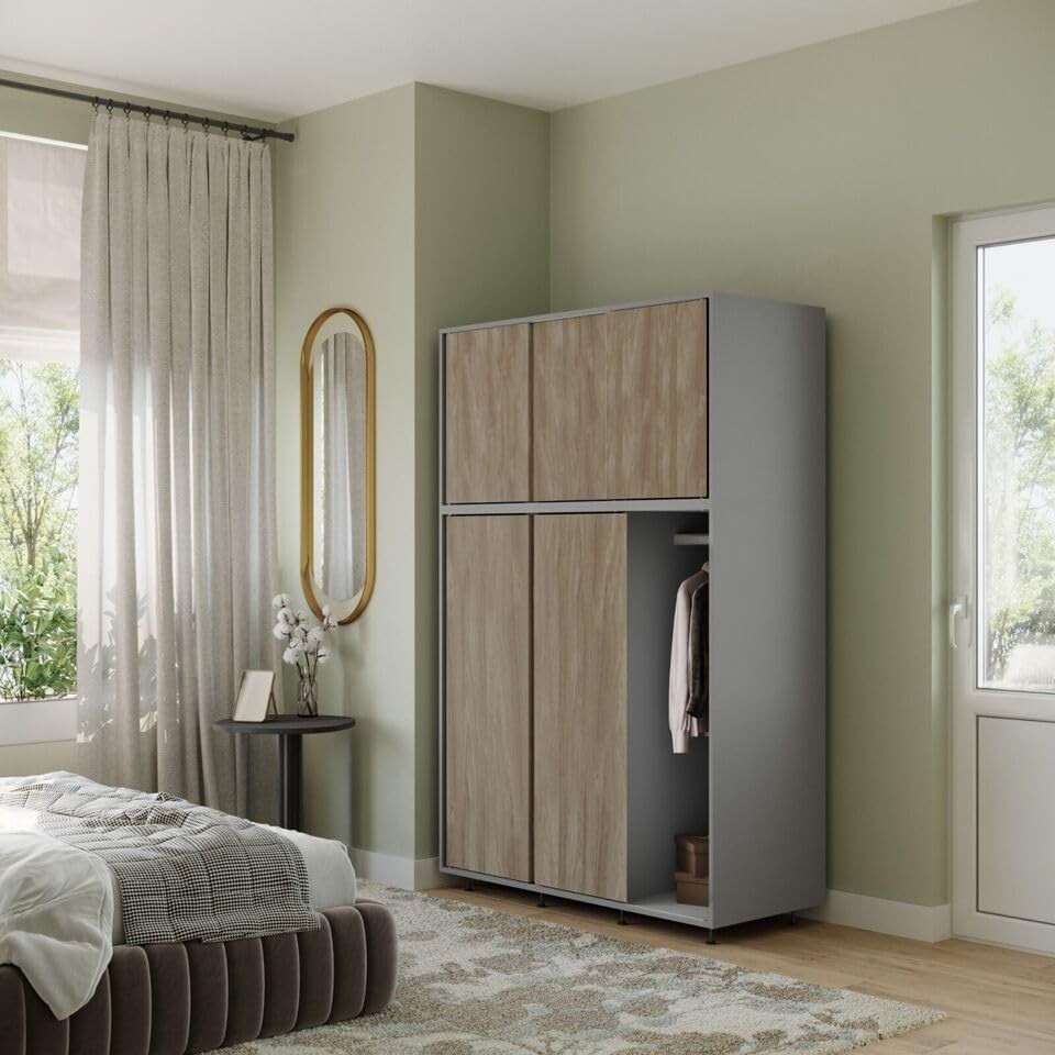 6-Door Sliding Wardrobe with Adjustable Feet | Spacious Closet Storage