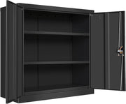 Metal Storage Cabinet Black Lockable Cupboard 2 Door Adjustable Shelves 90cm