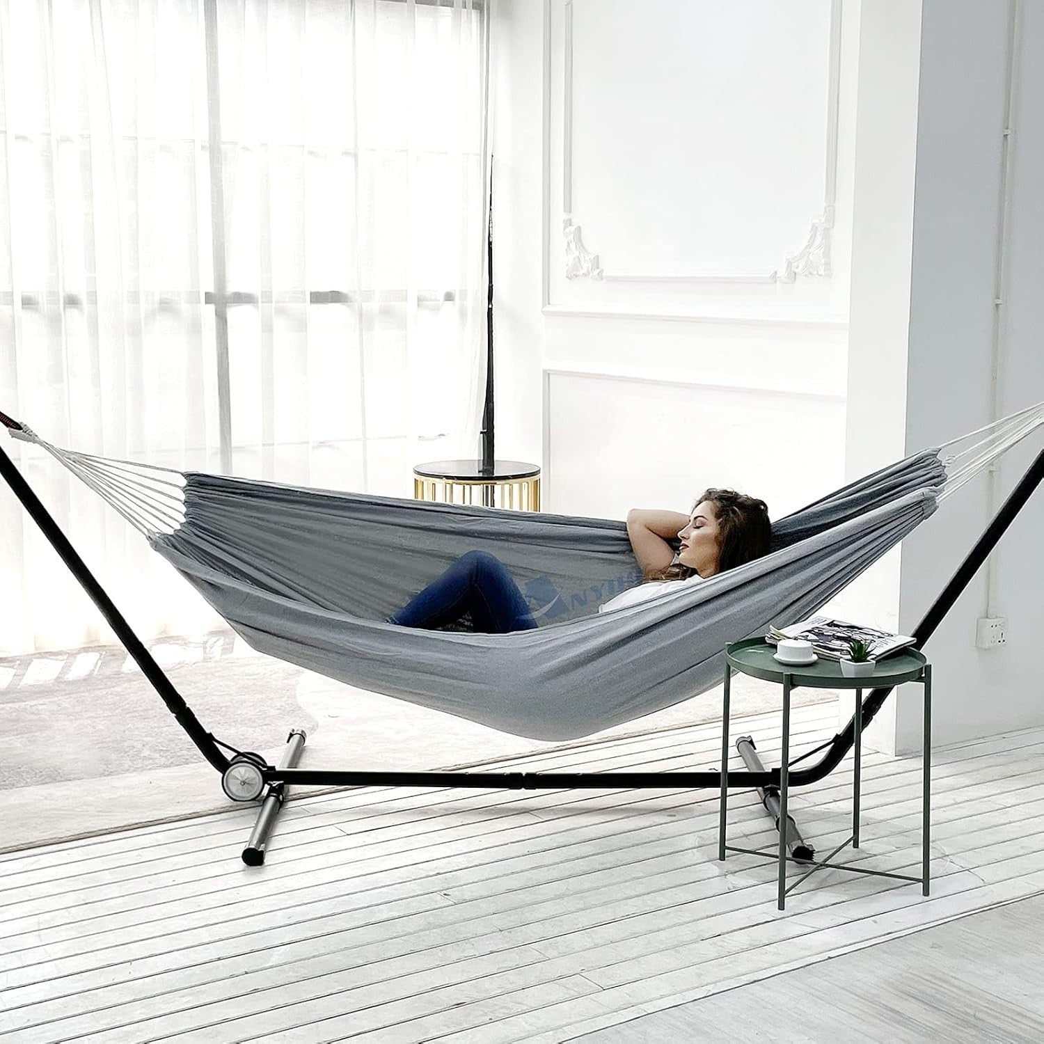 Heavy-Duty Cotton Camping Hammock with Tree Straps & Travel Bag, 300kg Load
