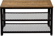 Rustic Brown Shoe Storage Bench with 2 Shelves – Industrial Metal Hallway Unit