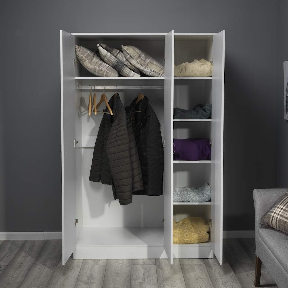 Contemporary 3-Door White Gloss Wardrobe with Mirror & Lockable Storage
