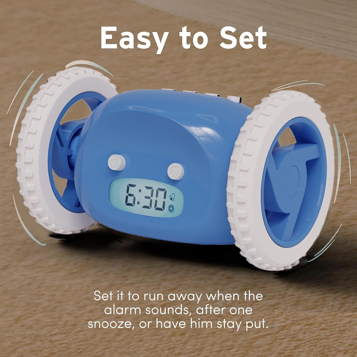 Runaway Alarm Clock on Wheels Extra Loud Heavy Sleeper Moving Jumping