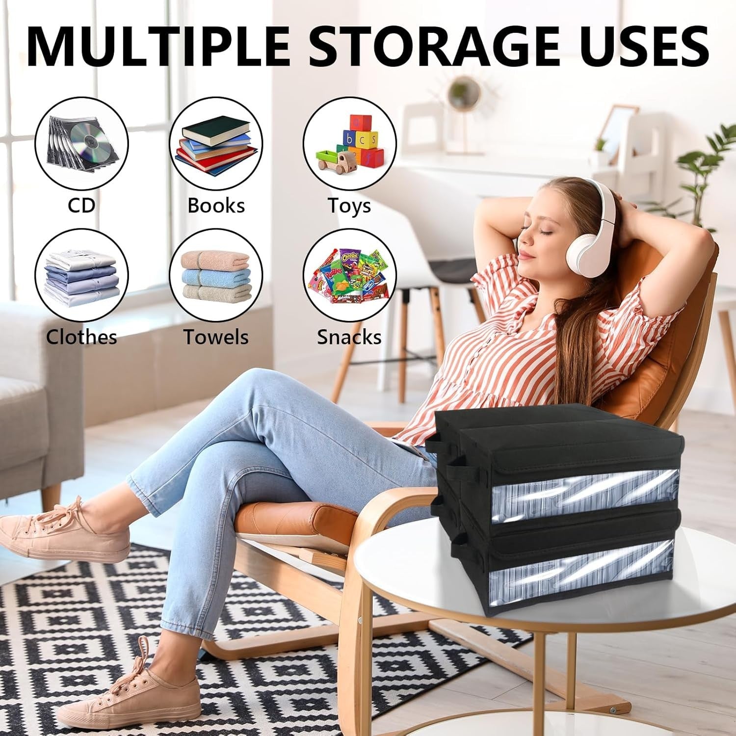 4 Pack CD Storage Boxes with Lids Stackable Organizer Holds 120 CDs